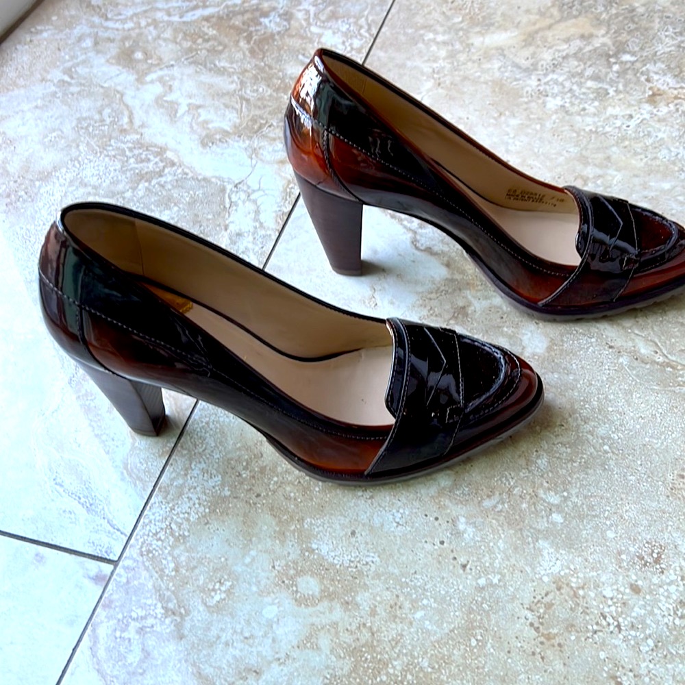 New Cole Haan Loafer Heels - Patent Leather Ombr Brown W/ Nike Air Sole